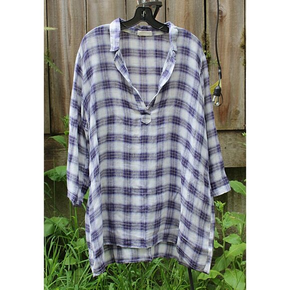 CP Shades - Kendall Tunic in Lightweight Linen Check, Very Oversize Medium - Picture 1 of 8